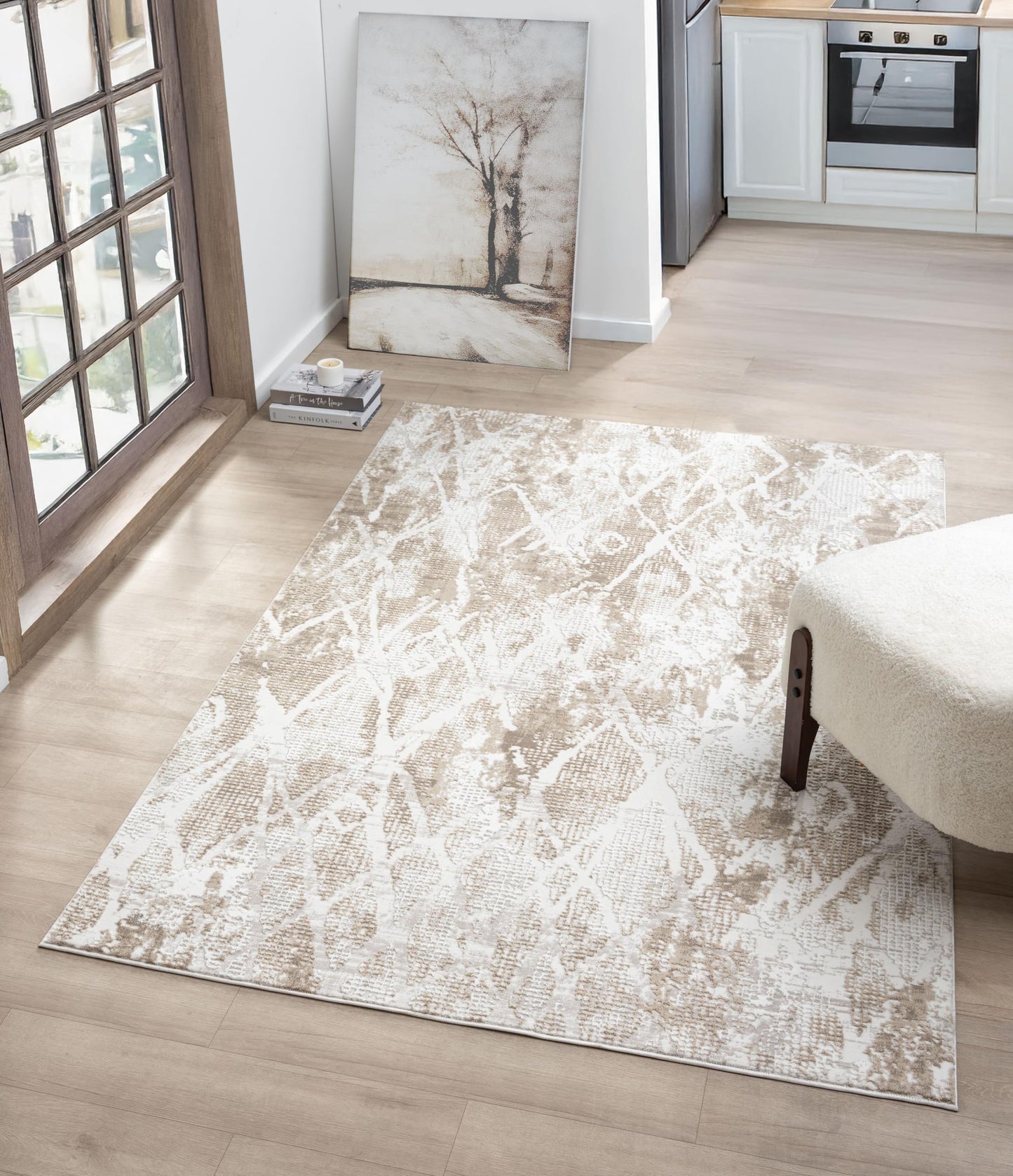 RUGGERRUGS Adel Modern Area Rug for Living Room, 8x10 Rustic Distressed Abstract Large Beige Neutral Rug, Medium Pile Stain Resistant Carpet for Bedroom, Dining Room or Kitchen (8' x 10', Beige)