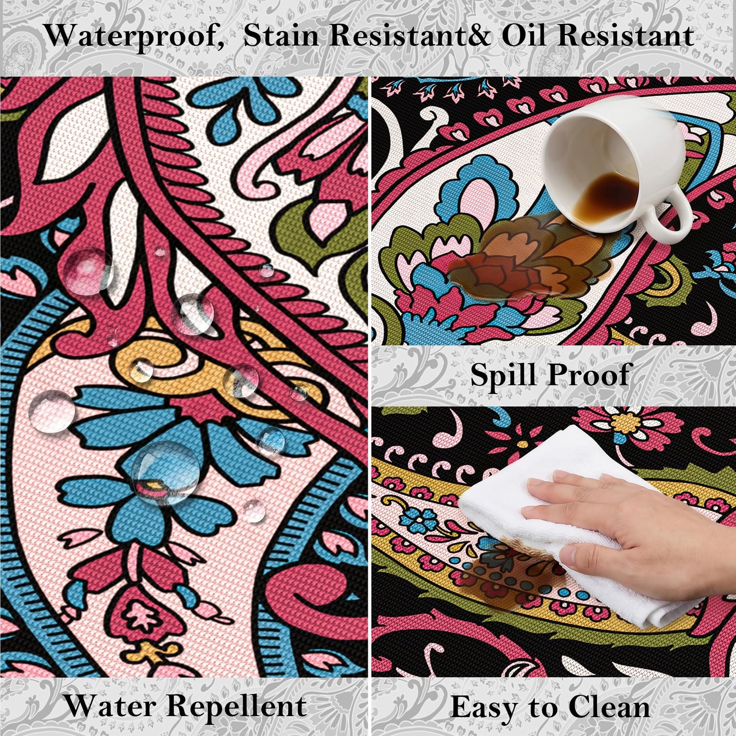 Arenarug Paisley Outdoor Rug Waterproof 4x6, UV Resistant Non Slip Patio Rug, Indoor Outdoor Boho Camping Rug Linen-Look RV Carpet for Deck Balcony Backyard, Magenta‌