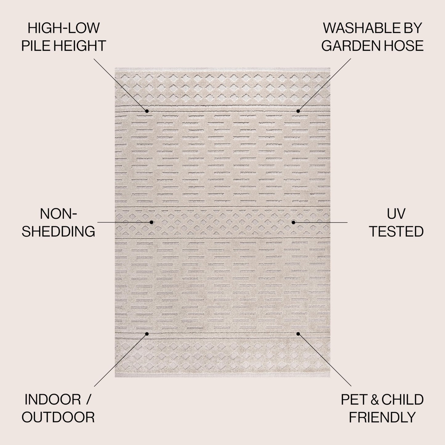 JONATHAN Y Moroccan Geometric Indoor Outdoor Area Rug 8X10 Beige, Xlendi High-Low Pile for Backyard, Patio, Porch, Easy-Cleaning, High Traffic, Pet-Friendly, Non-Shedding (SBH100A-8)