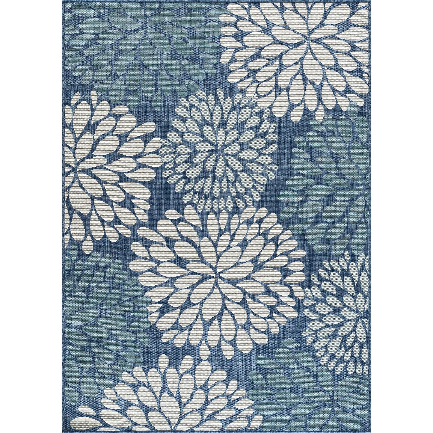 Beverly Rug Outdoor Rug 8x10 Modern Exotic Tropical Leaf Area Rugs for Indoor and Outdoor Patio Deck Porch Garden Water Resistant Washable Outside Carpet (8 x 10 Blue)
