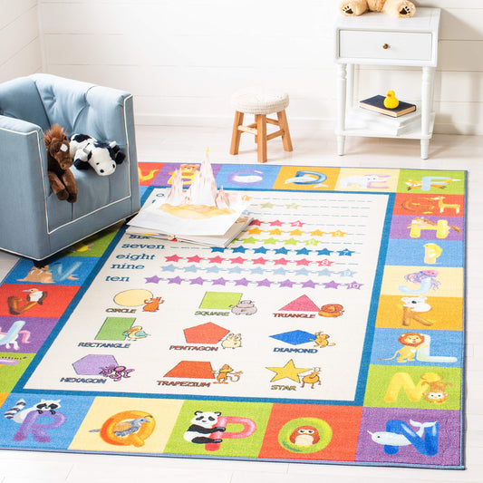SAFAVIEH Washable Rug Kids Playhouse Collection - 3'3" x 5'3", Beige & Blue, Slip Resistant & Easy to Clean, Ideal for Kids Room, Playroom, Nursery, Boys & Girls Room (KPH225A)