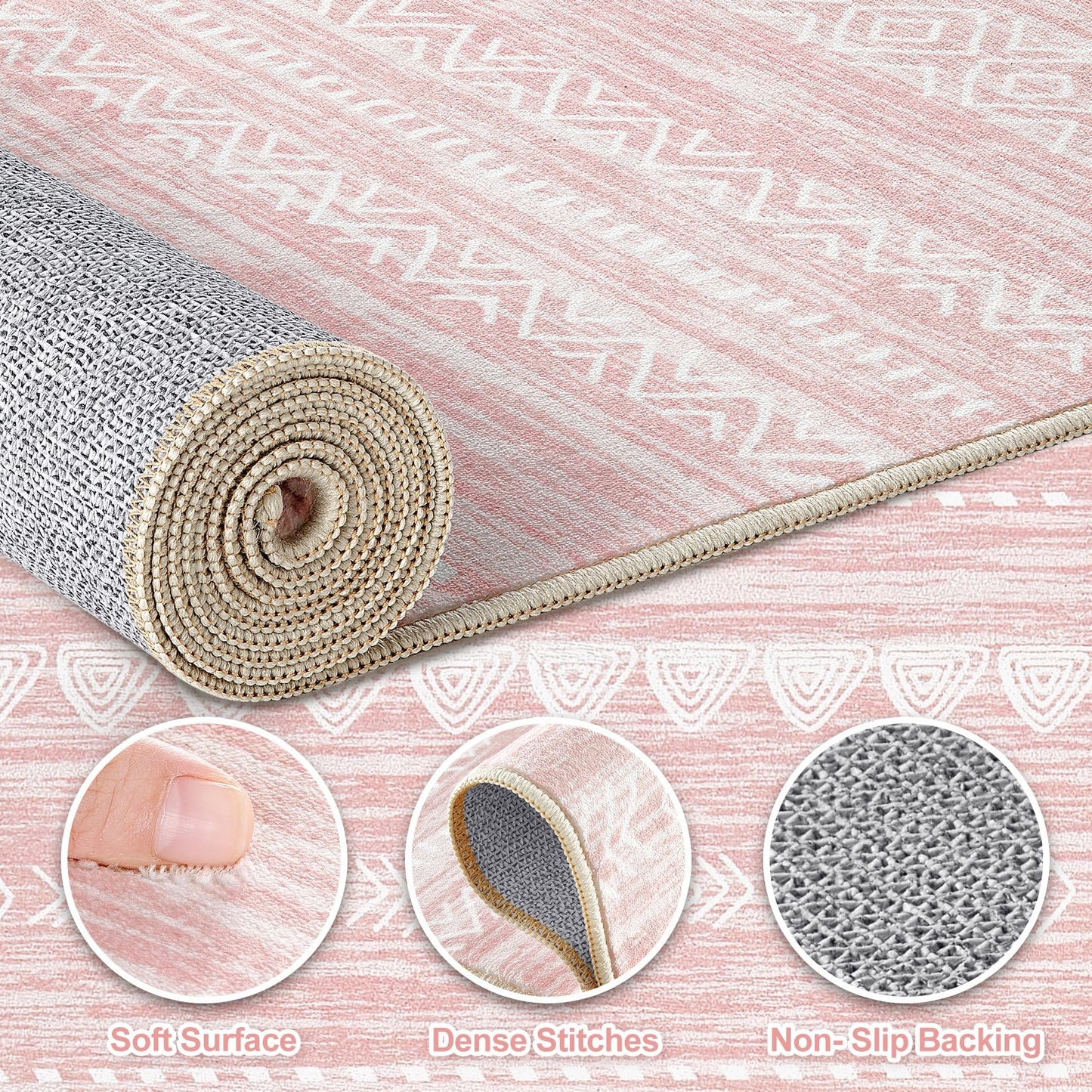 Nakagishi Pink Rugs for Bedroom Girls: 5x7 Washable Boho Large Neutral Area Rug Cute Soft Modern Indoor Floor Non Slip Accent Carpet for Living Room Nursery Kids Playroom Dorm Preppy Baby Room Decor
