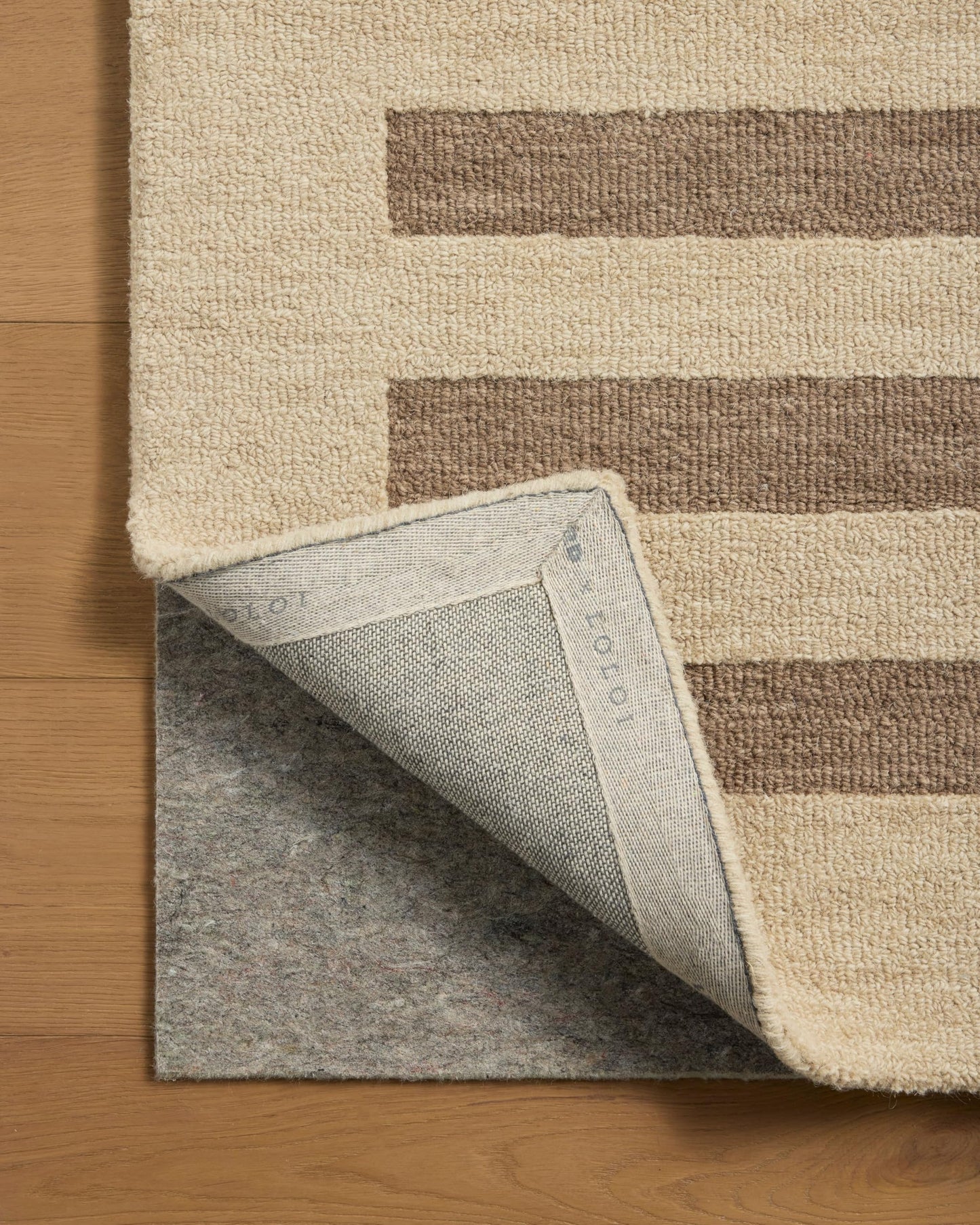 Loloi Leanne Ford Craven Collection CVN-05 Oatmeal/Bark 3'-6" x 5'-6" Accent Rug Striped, Patterned, Neutral, Entryway, Mudroom, Bathroom, and Kitchen
