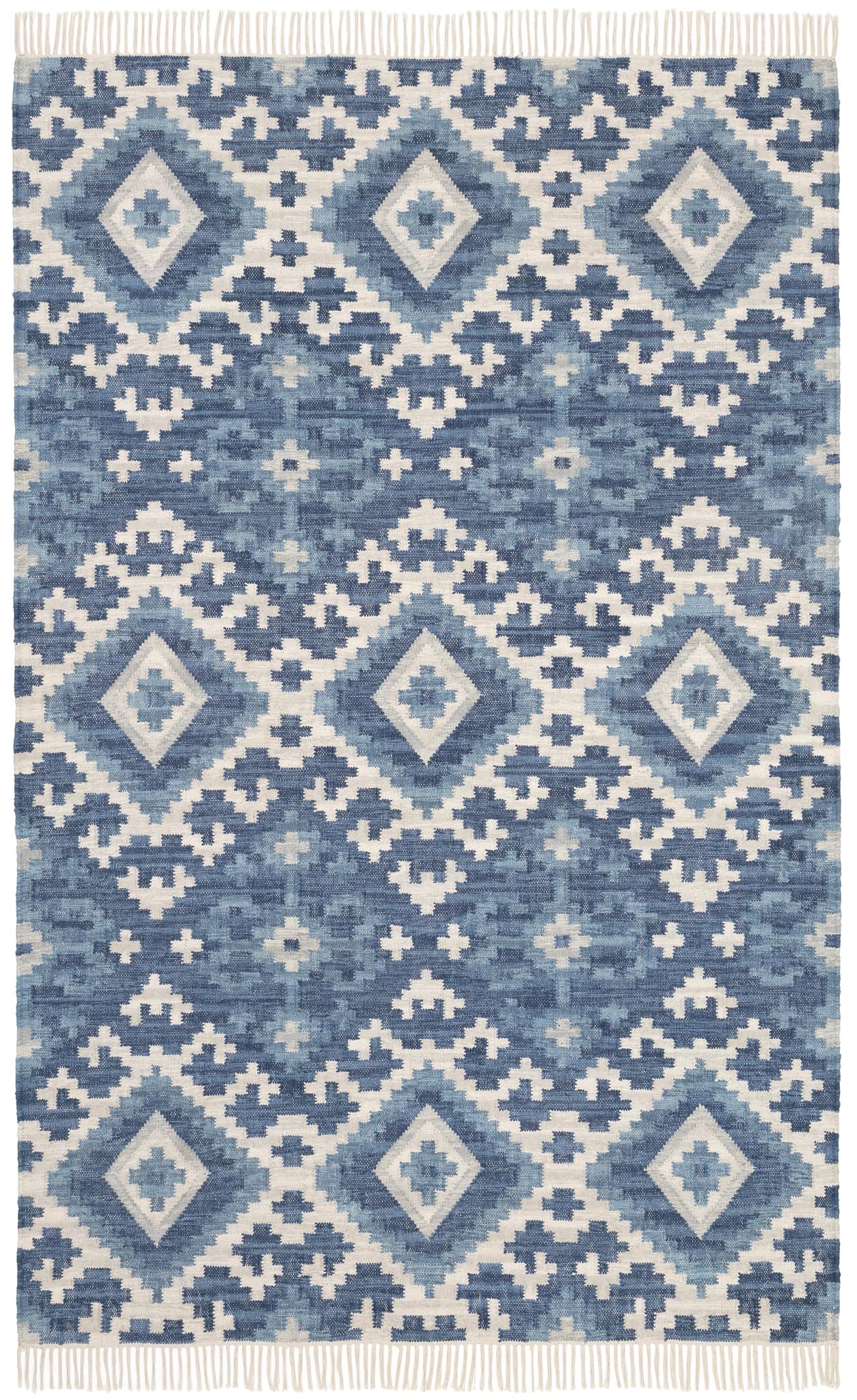 Dash and Albert Marmara Kilim Handwoven Cotton Rug, Runner-2.5 X 8 Feet, Blue Geometric Pattern - Premium Luxury Hotel Quality Soft Breathable Hypoallergenic Machine Washable Easy Care All Season