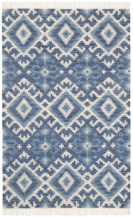 Dash and Albert Marmara Kilim Handwoven Cotton Rug, Runner-2.5 X 8 Feet, Blue Geometric Pattern - Premium Luxury Hotel Quality Soft Breathable Hypoallergenic Machine Washable Easy Care All Season