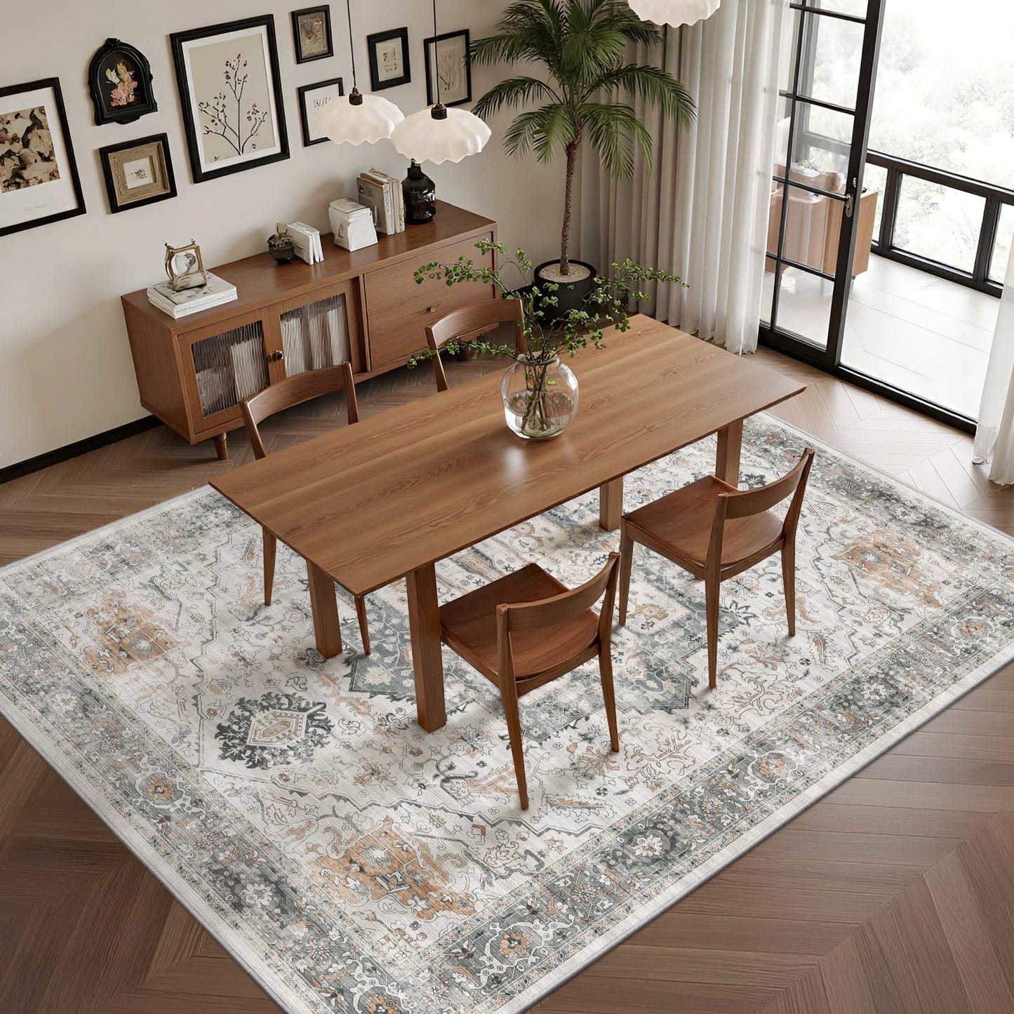Rugland Washable Rugs 8x10 - Low Pile 8x10 Area Rugs, Anti Slip Stain Resistant Large Rugs for Living Room, Vintage Medallion Printed Machine Washable Area Rugs(8'x10', Taupe/Grey)