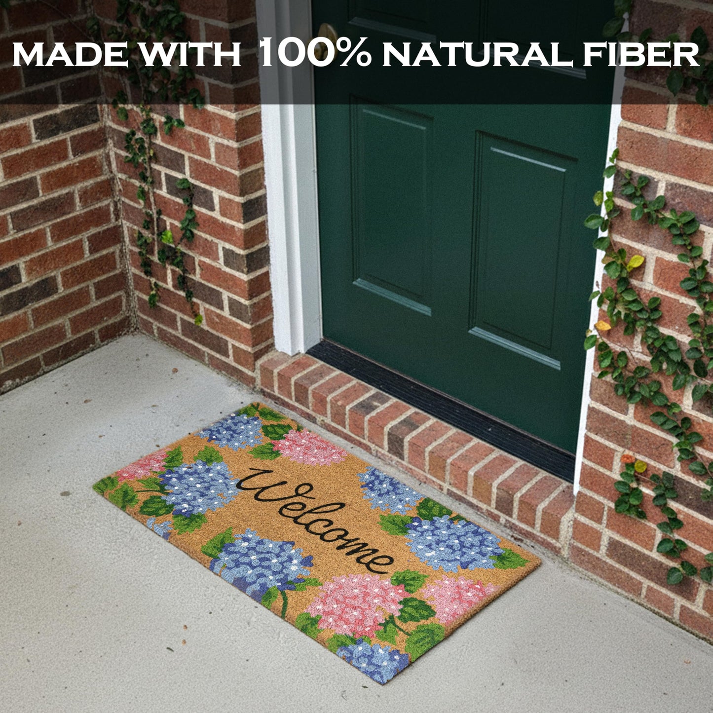 Hydrangea Door Mat 30x17 Inch, Floral Welcome Mat Coir, Spring Doormat