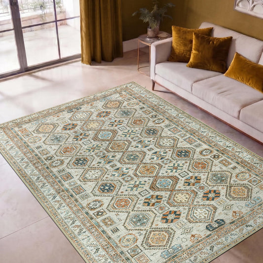 Keen Home Design 48"x72" Rug - Machine Washable Area Rug with Non-Slip Backing, Ideal for Living Room, Dining Room, Bedroom - Vintage, Easy Clean, Durable, Low Pile Rug - (4' x 6')
