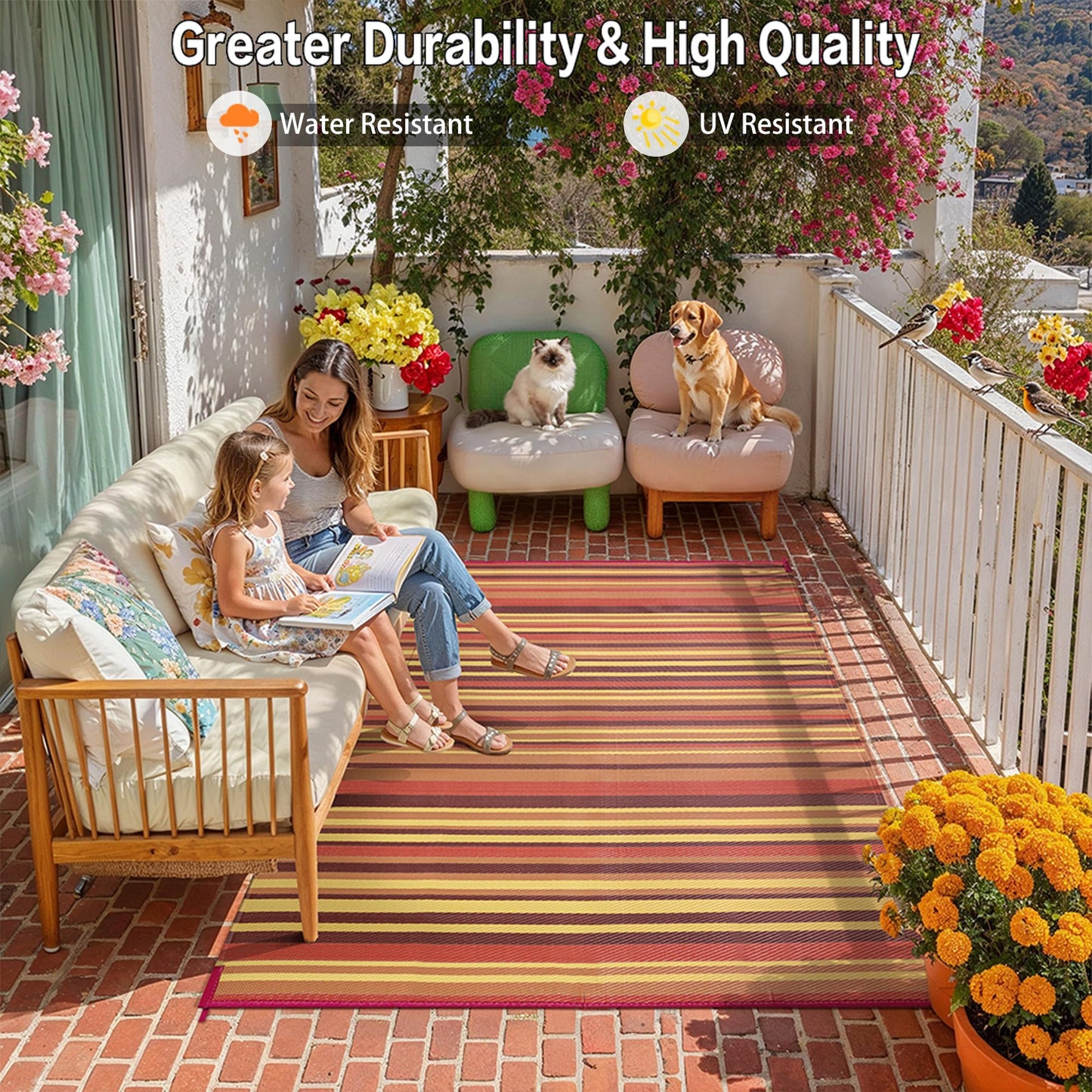 WondRg Outdoor Plastic Straw Rug Waterproof Patio 6x9 Red Orange Stripe Mat for Porch Camping RV Balcony Deck Courtyard Reversible Lightweight Durable Portable Carpet