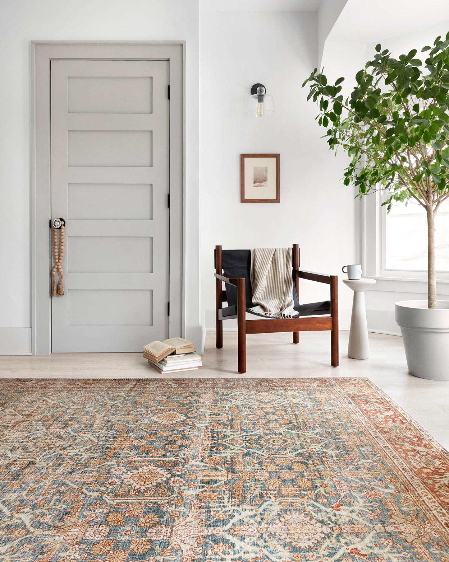 Loloi Layla Collection LAY-04 Ocean/Rust 9'-0" x 12'-0" .13" Thick Area Rug, Soft, Durable, Vintage Inspired, Distressed, Low Pile, Non-Shedding, Easy Clean, Printed, Living Room Rug