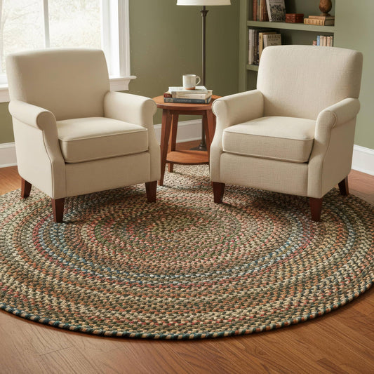Spruce Green/Multi Braided Rug - 6' Round Rugs for Living Room and Dining Room Table - Vibrant Colors - Stain Hiding Material - Made in USA