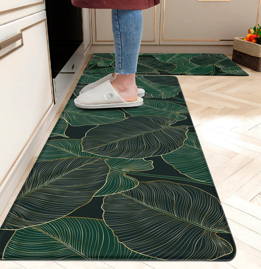 chiinvent Kitchen Mats for Floor Cushioned Anti Fatigue Mats for Kitchen Green Kitchen Floor Mat Memory Foam Boho Kitchen Rugs Luxury Runner Rugs Sets of 2, 17.3x28 + 17.3x47, 0.4 inches
