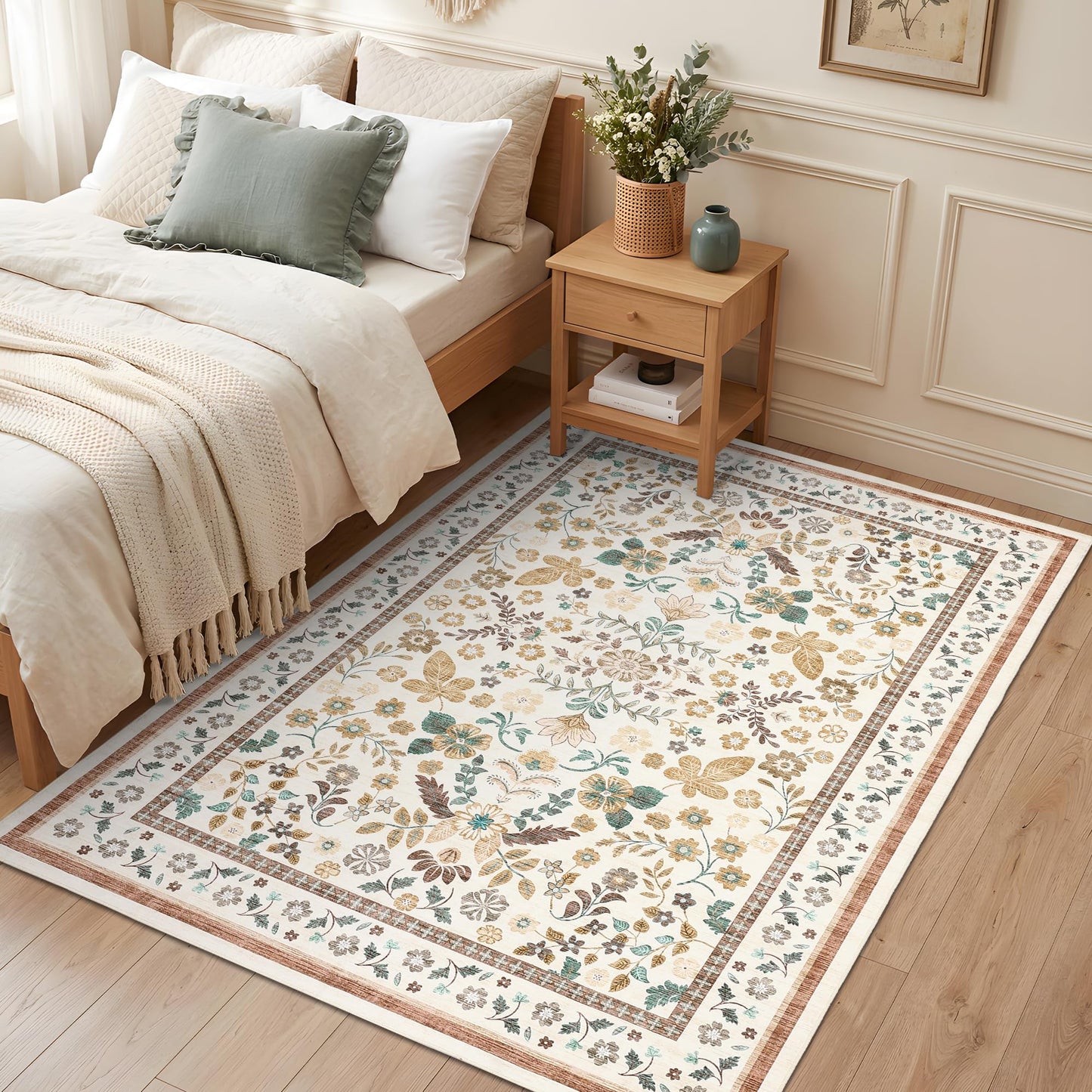 GarveeHome Washable Rugs 3x5 Area Rugs for Entryway Stain Resistant Non Slip Backing Rugs for Bedroom Kitchen Living Room Dining Room Beige