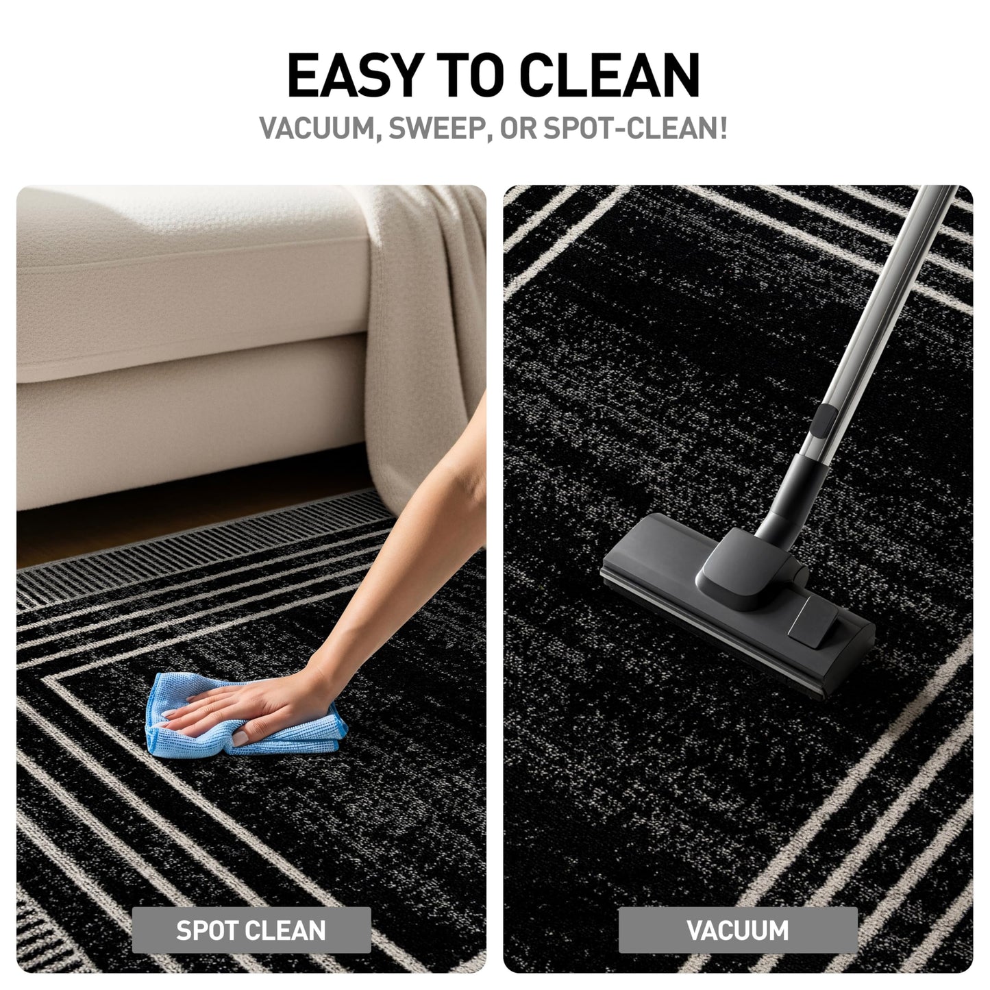 Rugshop Contemporary Geometric Bordered Runner Rug for Hallway,Entryway,Kitchen Rug Low Pile Rug with Jute Backing 2' 3" x 12' Black