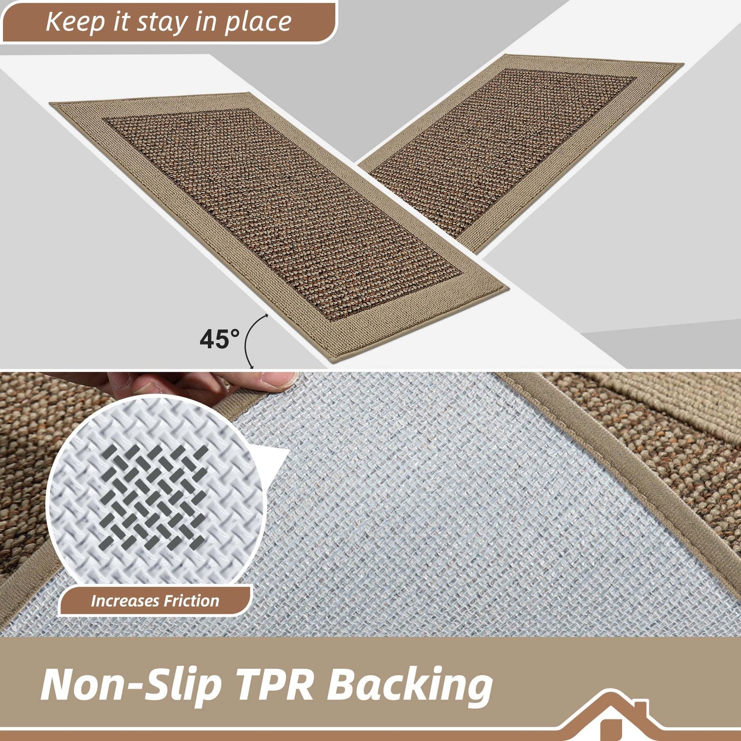 BEQHAUSE Kitchen Runner Rugs 24"x60", Kitchen Rugs Non-Slip Kitchen Mats for Floor, Absorbent and Stain Resistant Kitchen Mats, Machine Washable Rug for Kitchen, Hallway, Laundry & Sink, Taupe