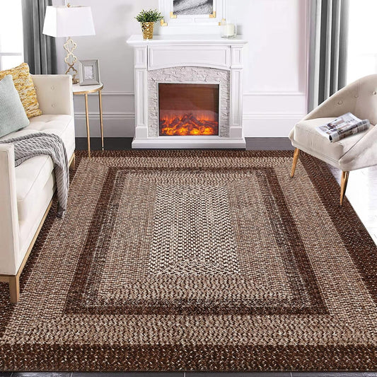 GAOMON Braided Collection Area Rug - Modern Washable Brown Vintage Country Cottage Floor Carpet - 5x7, Low Pile, Non-Slip Indoor Throw Carpet for Living Room & Bedroom
