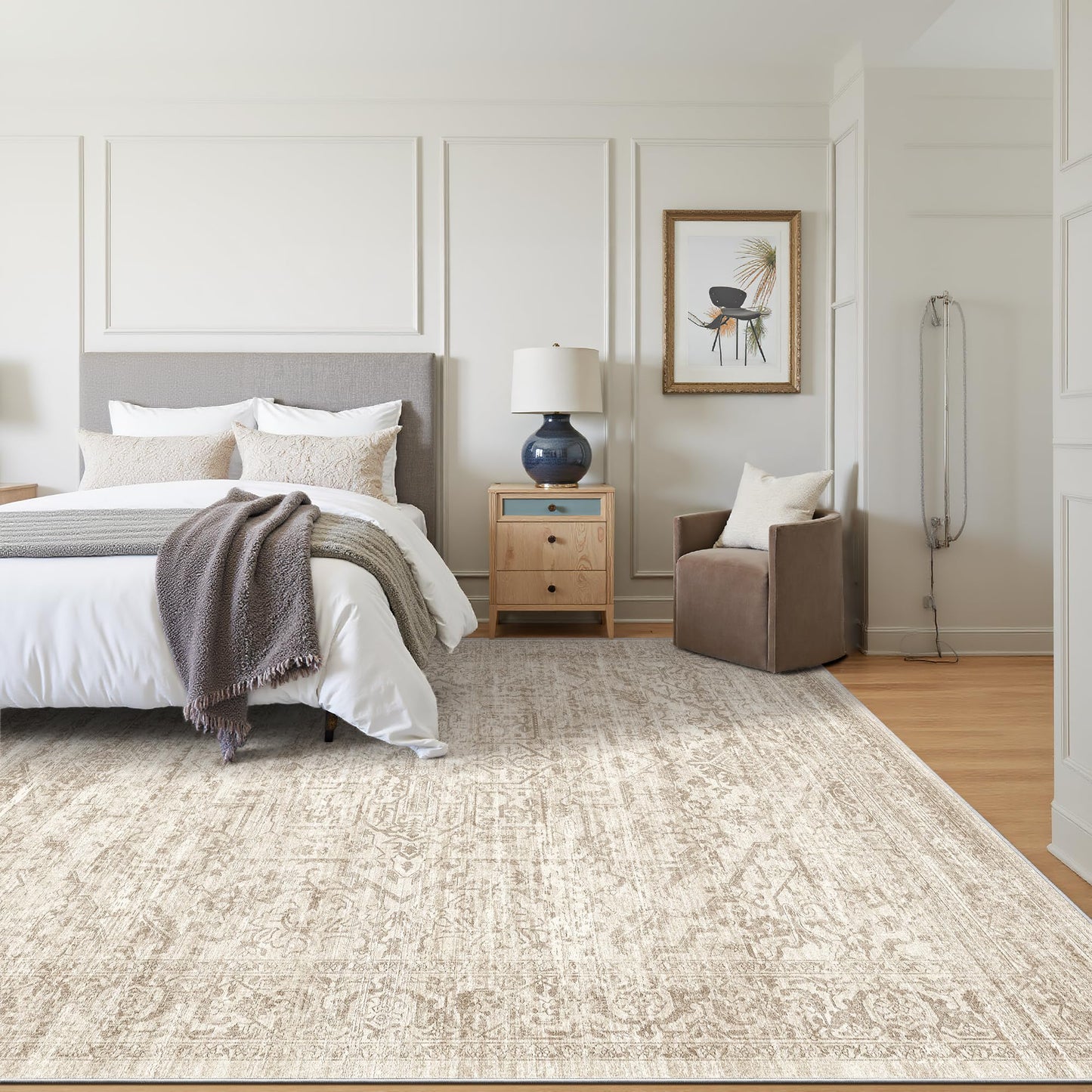 Rugland 8x10 Area Rugs - Stain Resistant Washable Rugs 8x10, Anti Slip Large Rugs for Living Room, Vintage Tribal Bedroom Area Rugs(8'x10', Distressed Beige)