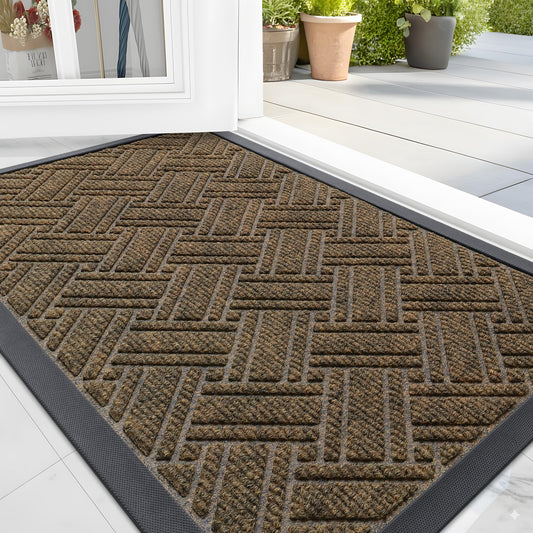 OLANLY Indoor Outdoor Mat, Sturdy Natural Rubber Floor Mat, Non Slip Low Profile Waterproof Doormat, and Stain Front Door Mats, Easy Clean Patio Entrance Mat, 48''x32'', Brown