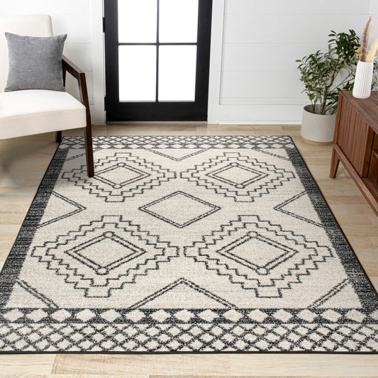 JONATHAN Y Amir Moroccan Beni Souk Cream/Black Indoor Area Rug, 4x6, Bohemian, Scandinavian, Easy-Cleaning for Living Room, Bedroom, Kitchen, Pet Friendly, Non-Shedding (MOH200A-4)