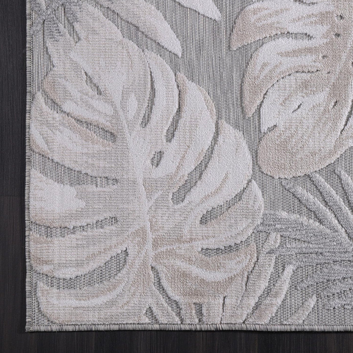 CAMILSON Indoor Outdoor Rug, Beige 5x7 Leaf Tropical Botanical Area Rugs for Indoor and Outdoor patios, Easy-Cleaning Non-Shedding Living Room, Garden and Kitchen Washable Outside Carpet (5 x 7)