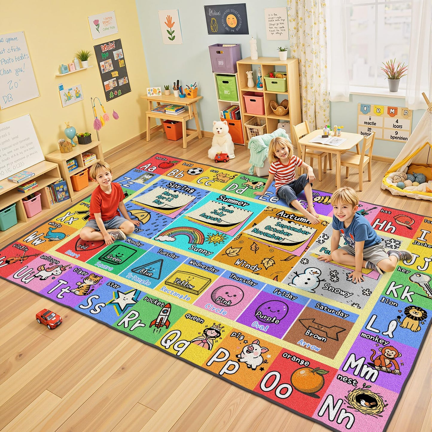 ABC Kids Playroom Rug 4x6 - Soft & Non-Slip Educational Play Mat, Preschool Classroom, Daycare Rug with ABCs, Colors, Shapes, Seasons, Washable Playmat for Toddler Nursery & Kids Room (48x72 Inch)