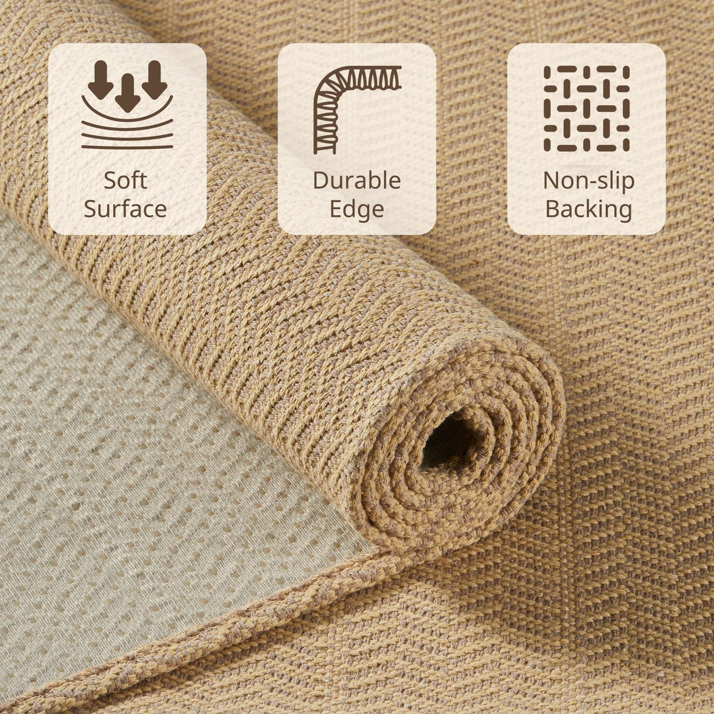 MatEssenz 2'x6' Faux Linen Runner Rug, Washable Woven Textured Long Hallway Carpet, Slip Resistant Gel Backing Indoor Floor Runner for Kitchen Entryway Laundry Room, Khaki