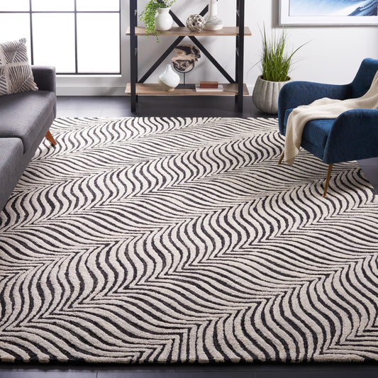 SAFAVIEH Area Rug 8x10 - Metro Collection - Large - Black & Beige, Handmade Wool, Ideal for Living Room, Bedroom, Office, Dining Space (MET456Z)
