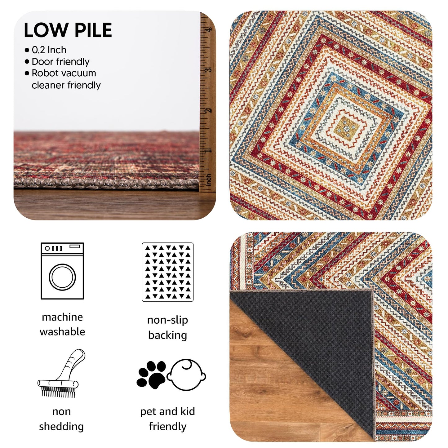 Keen Home Design 30"x120" Rug - Machine Washable Runner Rug with Non-Slip Backing, Ideal for Hallway, Entryway, Kitchen, Laundry Room - Vintage, Easy Clean, Durable, Low Pile - (2'6" x 10')