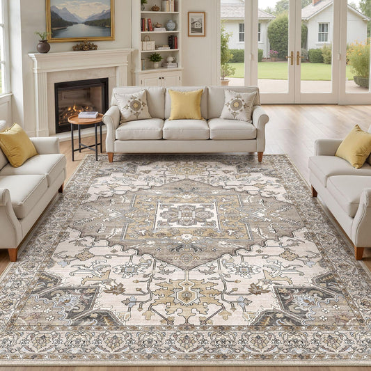 ELLIUNE 8x10 Area Rugs for Living Room: Non Slip Neutral Washable Brown Rug, Soft Stain Resistant Indoor Floor Carpets for Bedroom Dining Decor Farmhouse Home Office Kid & Pet Friendly