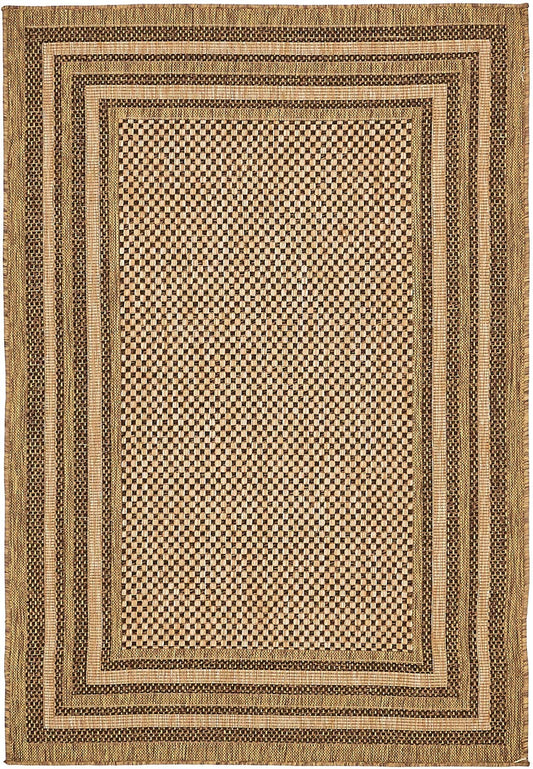 Unique Loom Outdoor Border Collection Area Rug - Multi Border (4' 1" x 6' 1" Rectangle, Light Brown/ Brown)