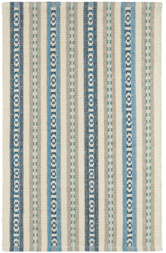 Dash and Albert Long Slade Cotton Area Rug - 2.5' x 8' Runner Indigo Stripe Handwoven Accent Rug - Durable, Lightweight, Guest Room, Home Office, Dining Room