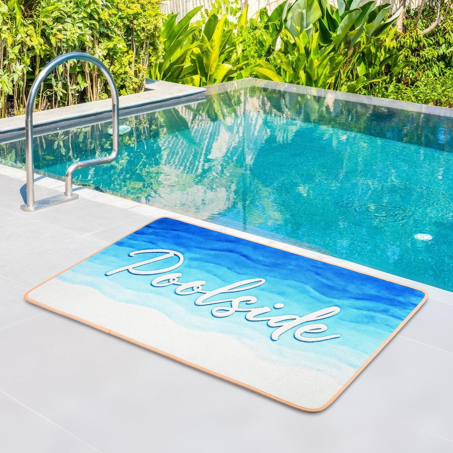 Whmayai 24" x 48" Poolside Non Slip Mat, Ggradual Blue Outdoor Rubber Pool Deck Mats with Drainage, Anti-Slip Waterproof Rug for Swimming Pool, Beach, Patio and Boat Dock