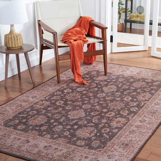 SAFAVIEH Washable Rug Tucson Collection - 3' x 5', Dark Grey & Beige, Slip Resistant & Easy to Clean, Ideal for Foyer, Entryway, Kitchen, Bedroom (TSN111G)