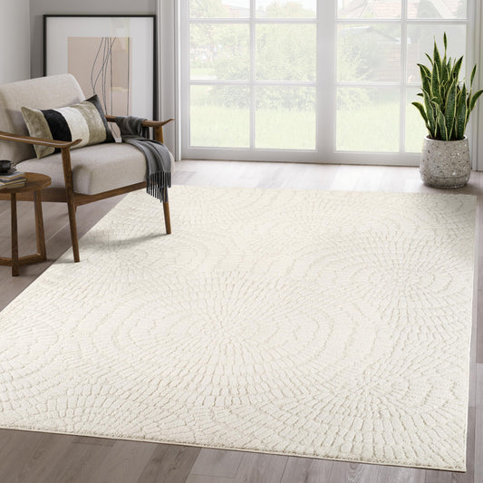 Abani Cozy Cream Area Rug for Living Room, Bedroom - Textured Floral Circle Pattern - 6' x 9' - Durable & Easy to Clean