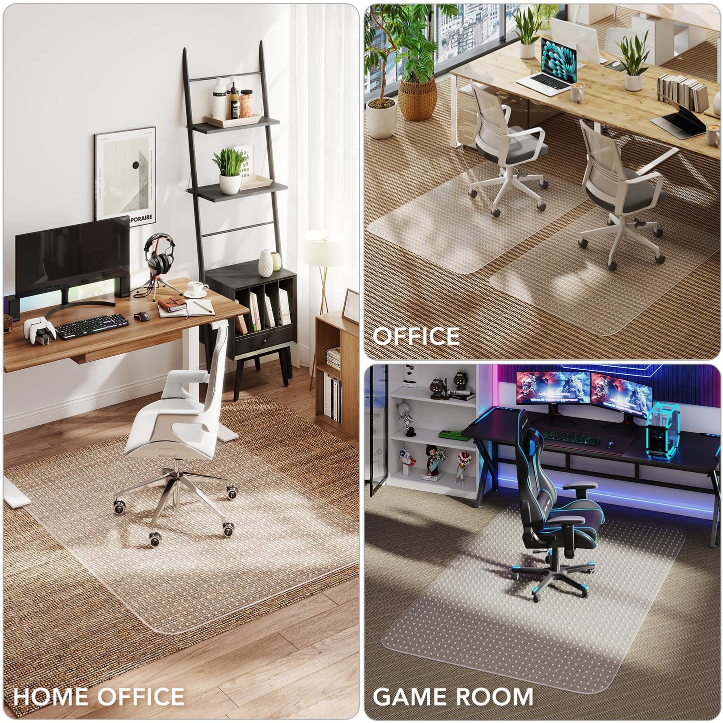 Office Chair Mat for Carpet, 45" x 53" Clear Desk Chair Mat with Lip, Heavy Duty Plastic Floor Protector for Low Pile Carpet, Smooth Easy Glide Under Desk for Office or Home