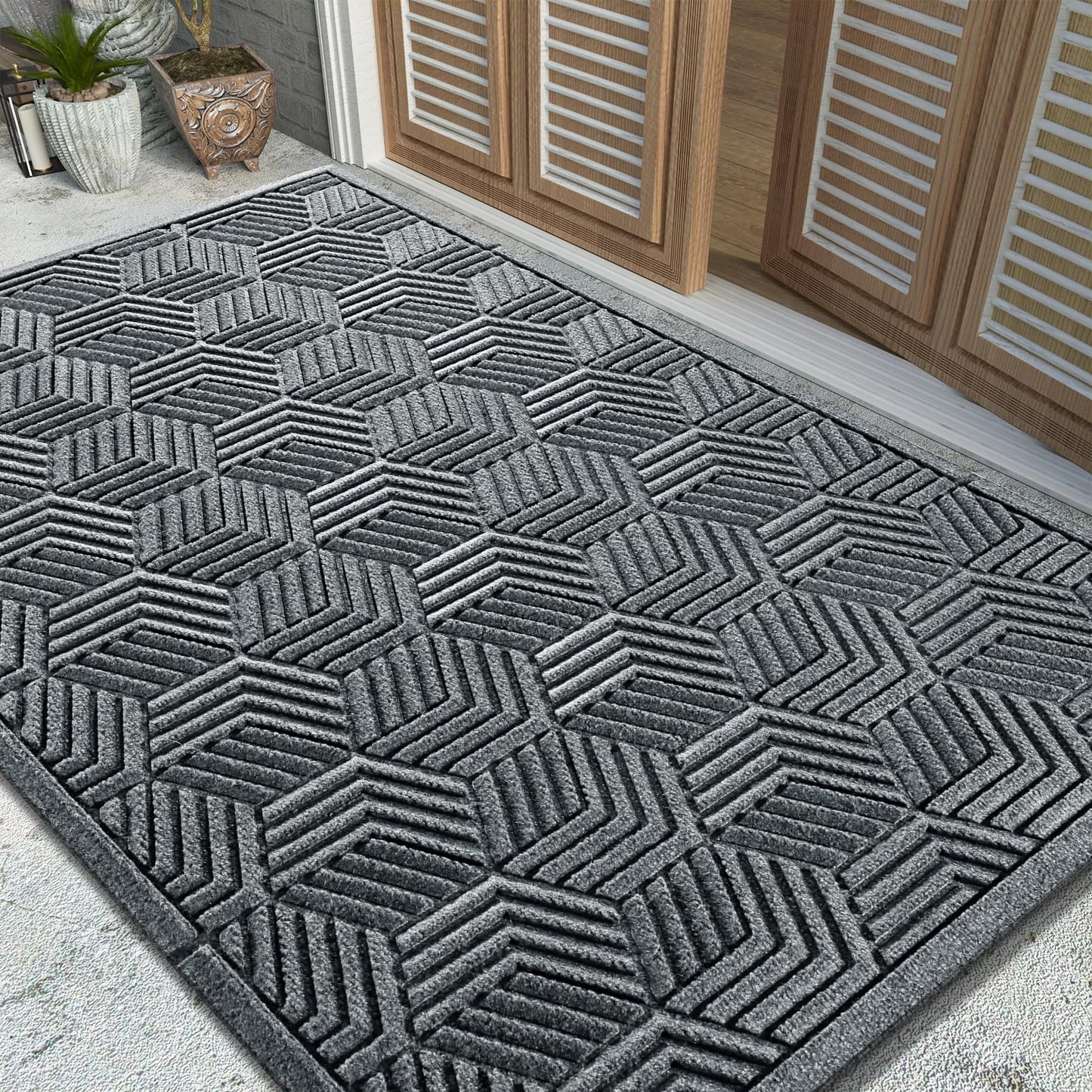 Yimobra Large Door Mat 47x32, All-Season Waterproof Outdoor Mats for Front Door Entrance with Drainage Holes, Heavy Duty Non-Slip Doormat for Garage Patio Entryway Indoor, Black Gray