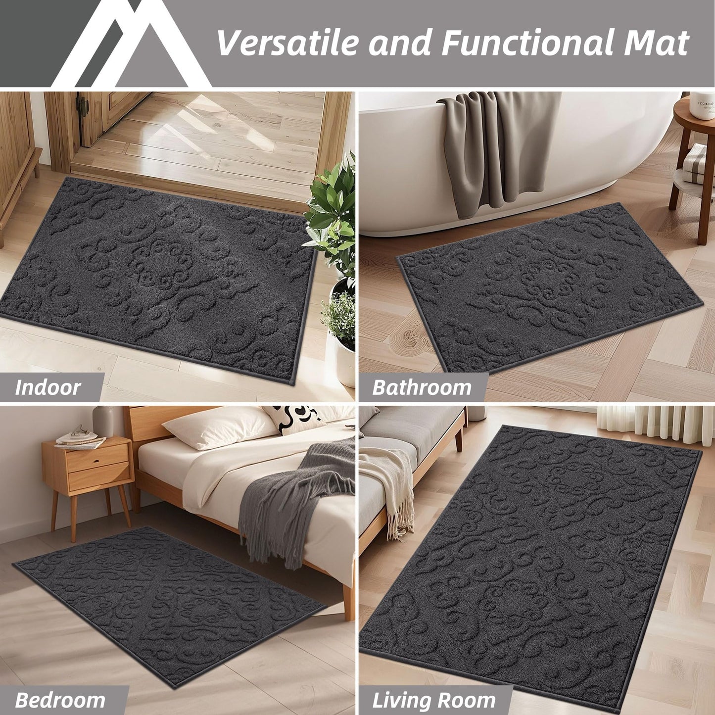 COSY HOMEER Dirt Trapper Door Mat, Absorbent Entry Rugs, 20"x32", Dark Grey