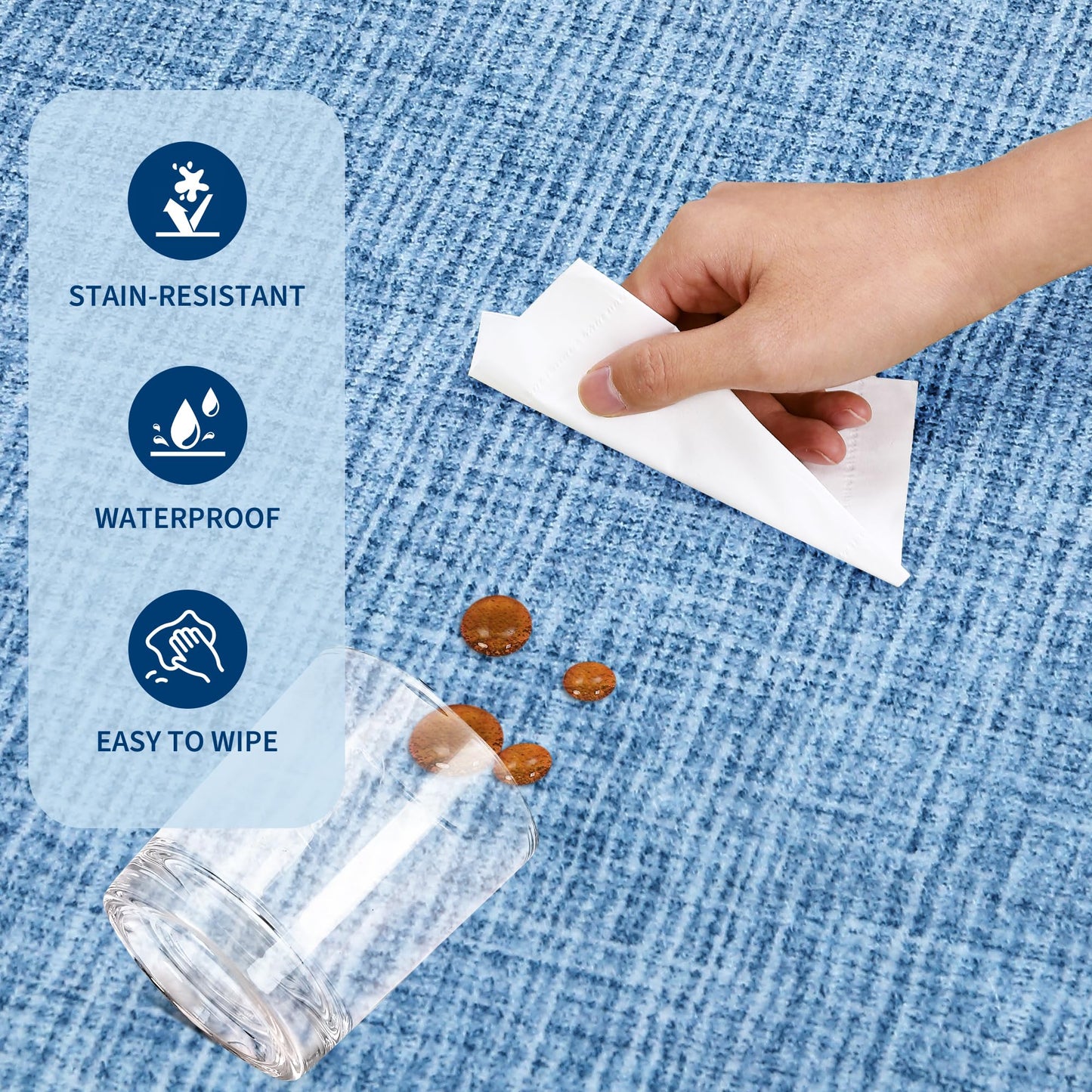 GarveeHome Scalloped 8x10 Rug for Living Room Washable Non-Slip Solid Blue Modern Minimalism Low-Pile Carpet 8 x 10 Rug for Bedroom Dining Nursery Mat with Rubber Back