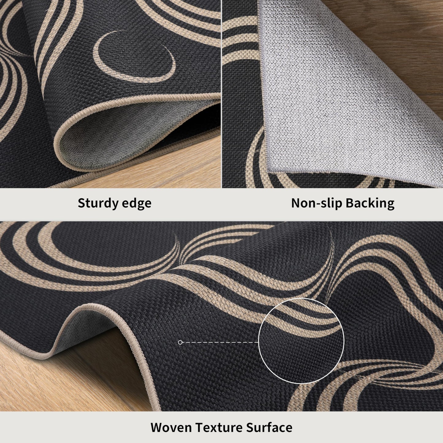 Tangsoo Easy Jute 2x6 Washable Runner Rug for Hallways,Non-Slip Black Outdoor Rug Runner,Modern Farmhouse Thin Carpet Runner for Porch Laundry Bedroom Kitchen Entryway