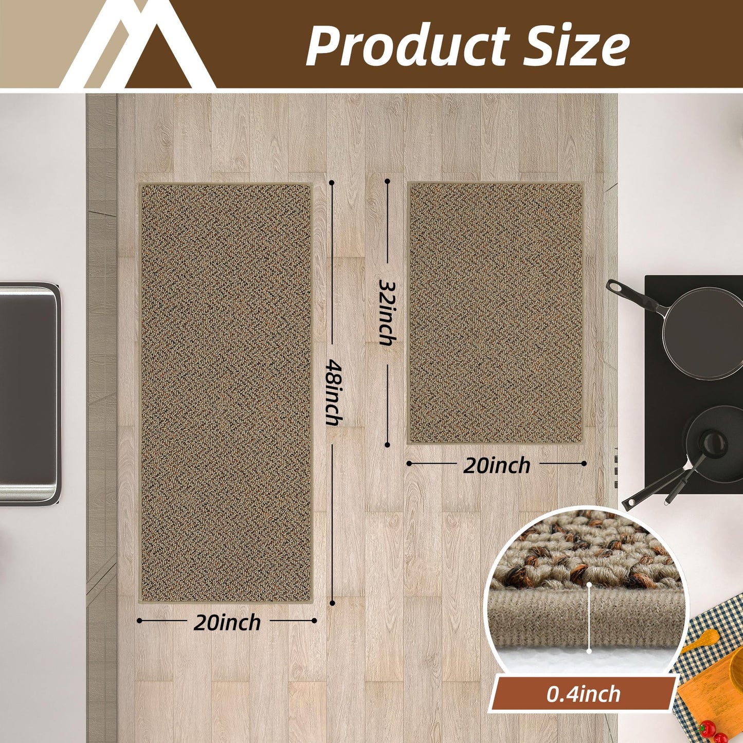 COSY HOMEER Kitchen Rugs Set of 2 Non-Slip Washable Kitchen Floor Mat Taupe