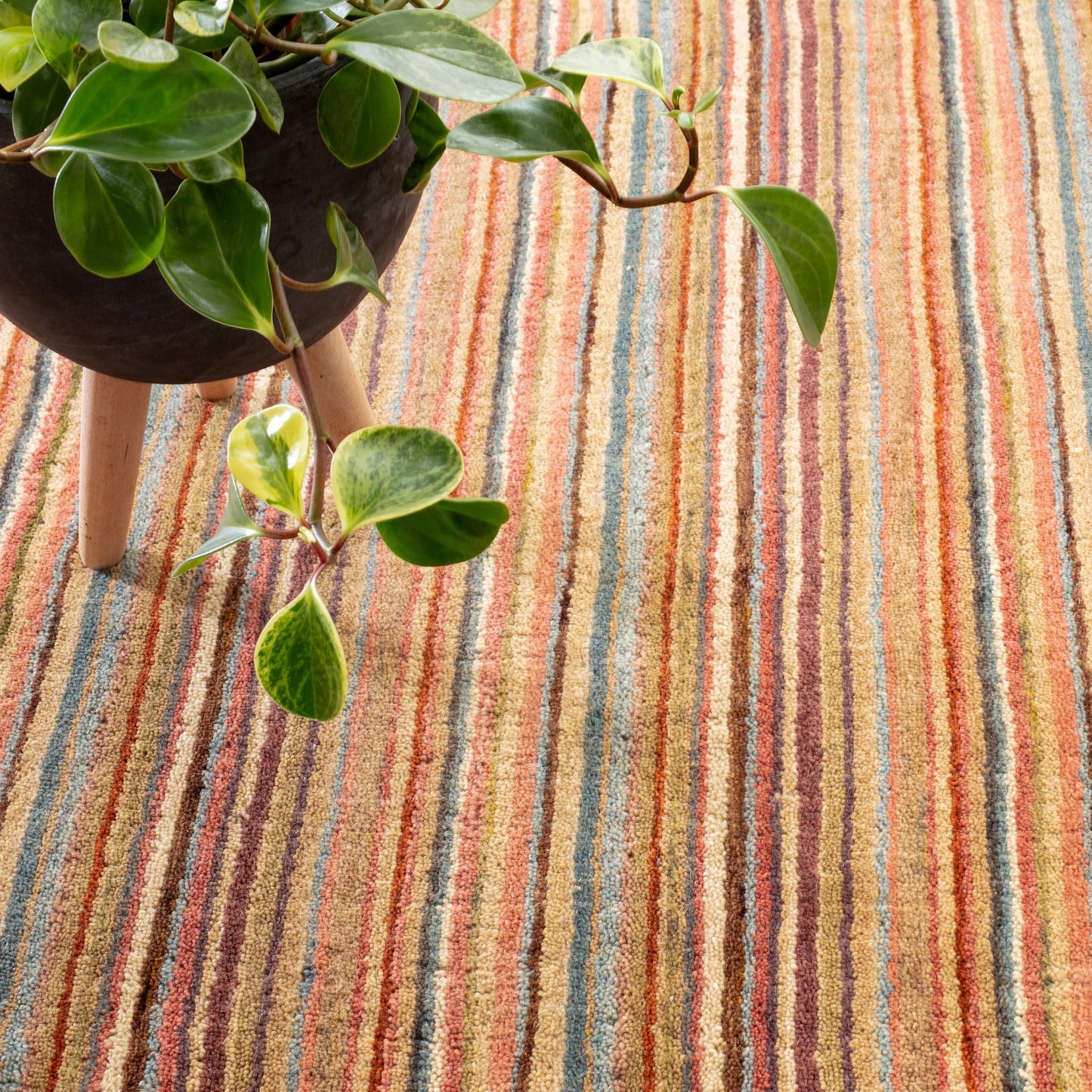 Dash and Albert Brindle Stripe Spice Hand Loom Knotted Wool Rug, 2 X 3 Feet, Multi Stripe Pattern - Premium Luxury Hotel Quality Soft Breathable Hypoallergenic Machine Washable Easy Care All
