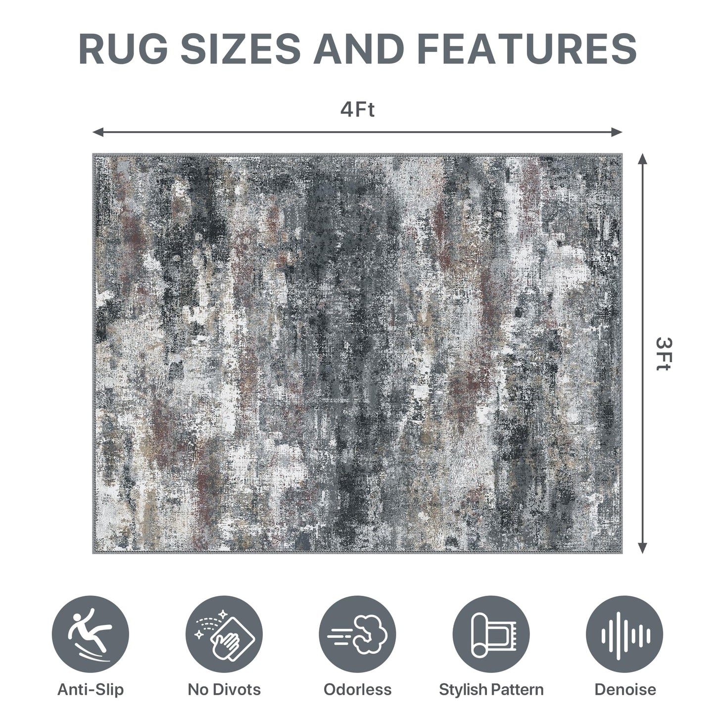 Office Chair Mat for Hardwood Tile Floor, Abstract 36"X 48" Desk Mats for Office Chair on Rolling Chairs Carpet, Desk Anti-Slip 1/5" Thick Rug for Computer Chair, Thin Low-Pile Floor Mat, Dark Gray