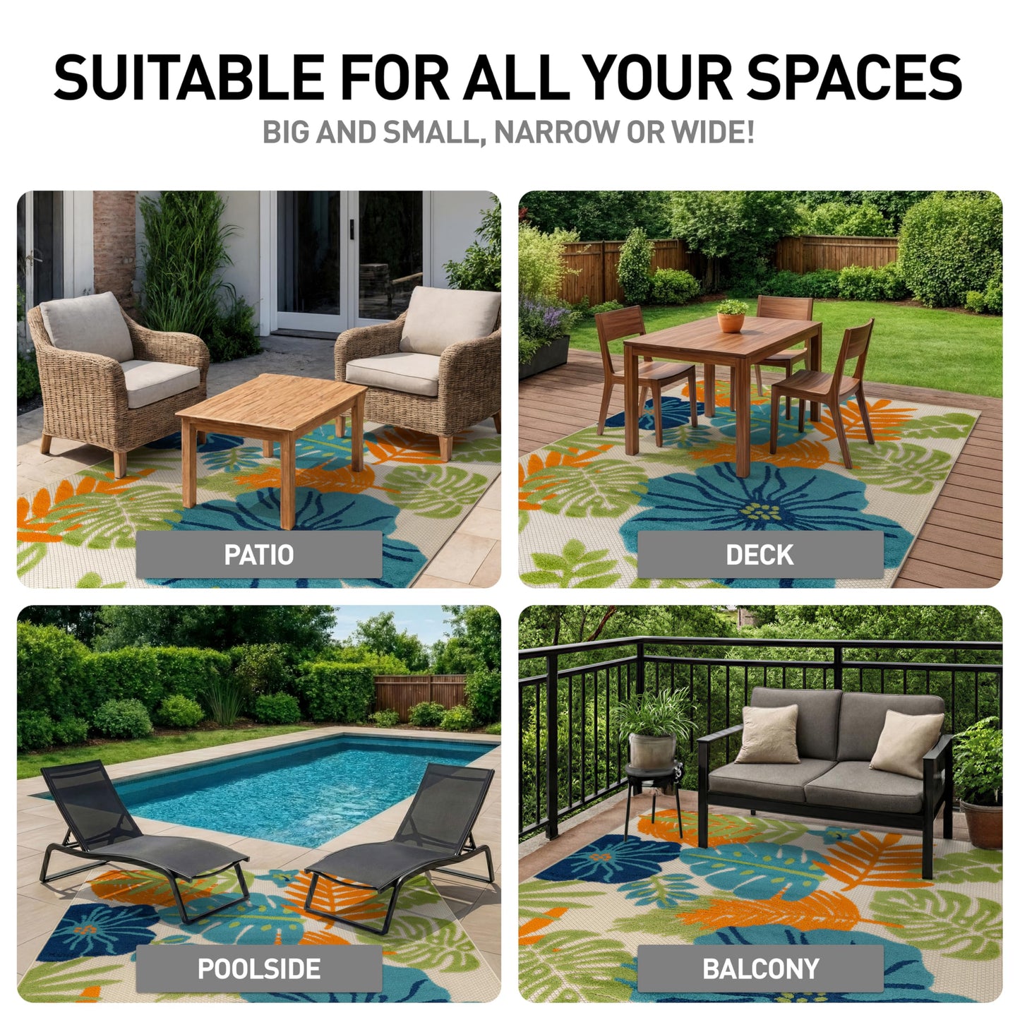 Rugshop Indoor/Outdoor High-Low Textured Area Rug, Tropical Floral, Easy-Clean Patio Rug for Porch Deck Balcony 7'10" x 10' Beige/Multi