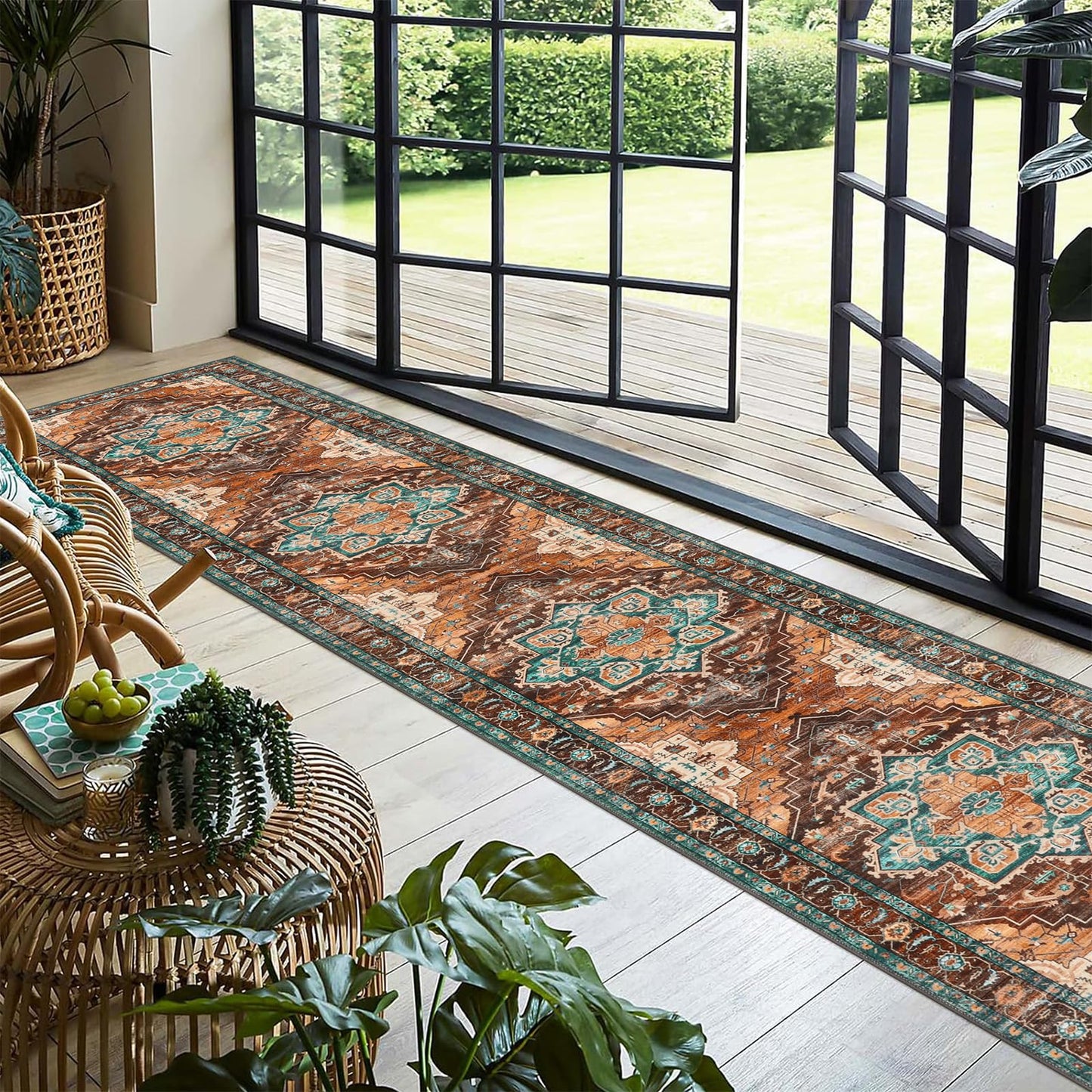 Pauwer Farmhouse Vintage Medallion Area Rug - 2x10, Soft Washable Kitchen Rug, Non Slip Floor Runner for Entryway, Laundry