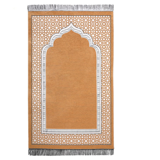 Islamic Prayer Rug Elegant Masjid Pattern Thin Mat Muslim Portable Blanket Ramadan Eid Gift Rug Turkish Prayer Carpet - Khaki 1pc