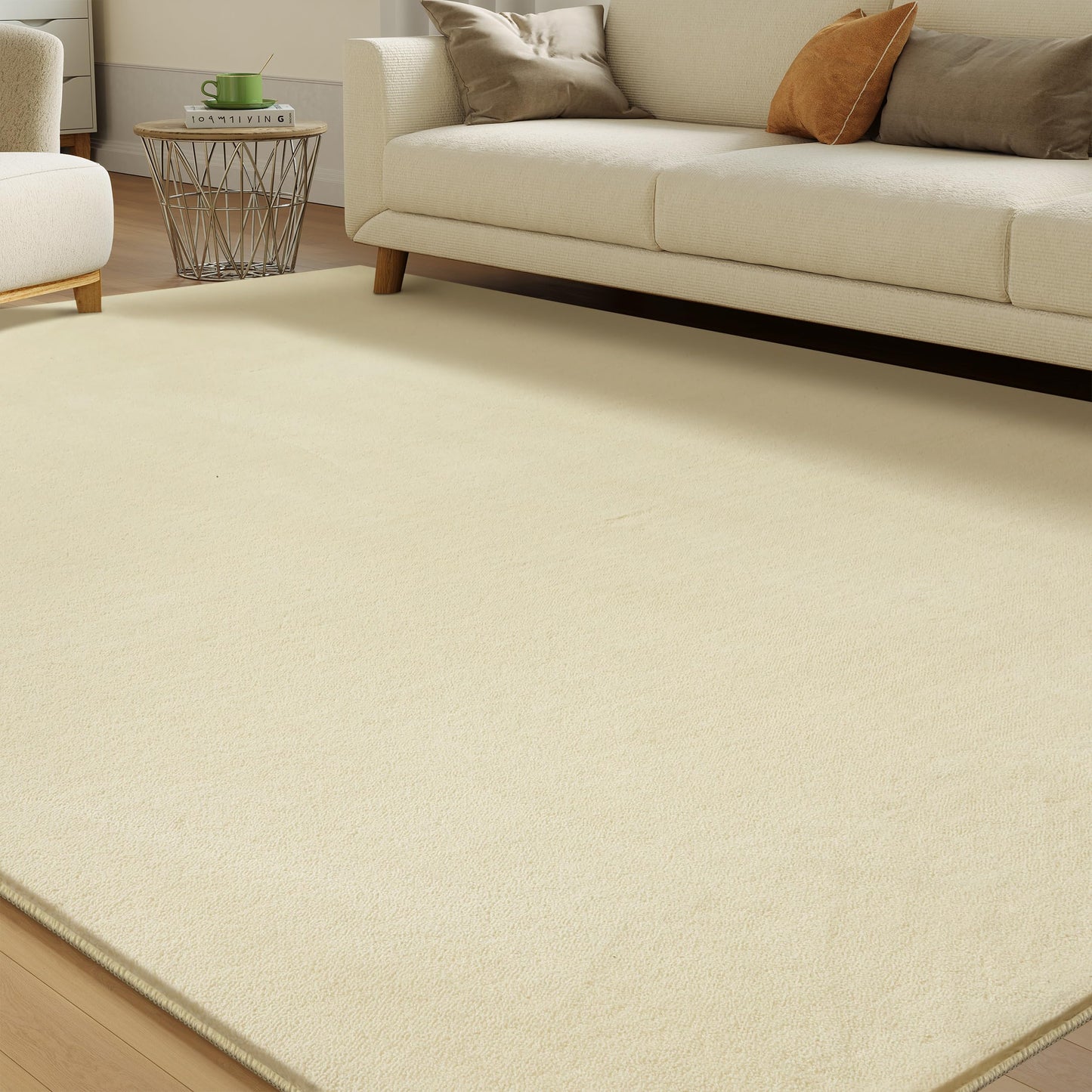 CASTLYE Solid Washable Area Rug - 8x10 Medium Pile Faux Cashmere Carpet for Living Room Bedroom, Cream