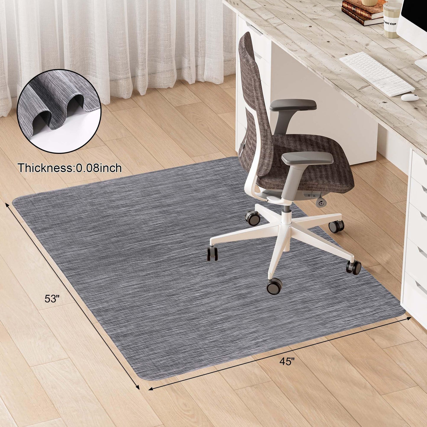 Cybstrax Office Chair Mat for Hardwood & Tile Floor, 45"x53" Desk Computer Chair Mat, Anti Slip, Non-Curve, Floor Protector Under Desk Low-Pile Office Rug for Rolling Chair