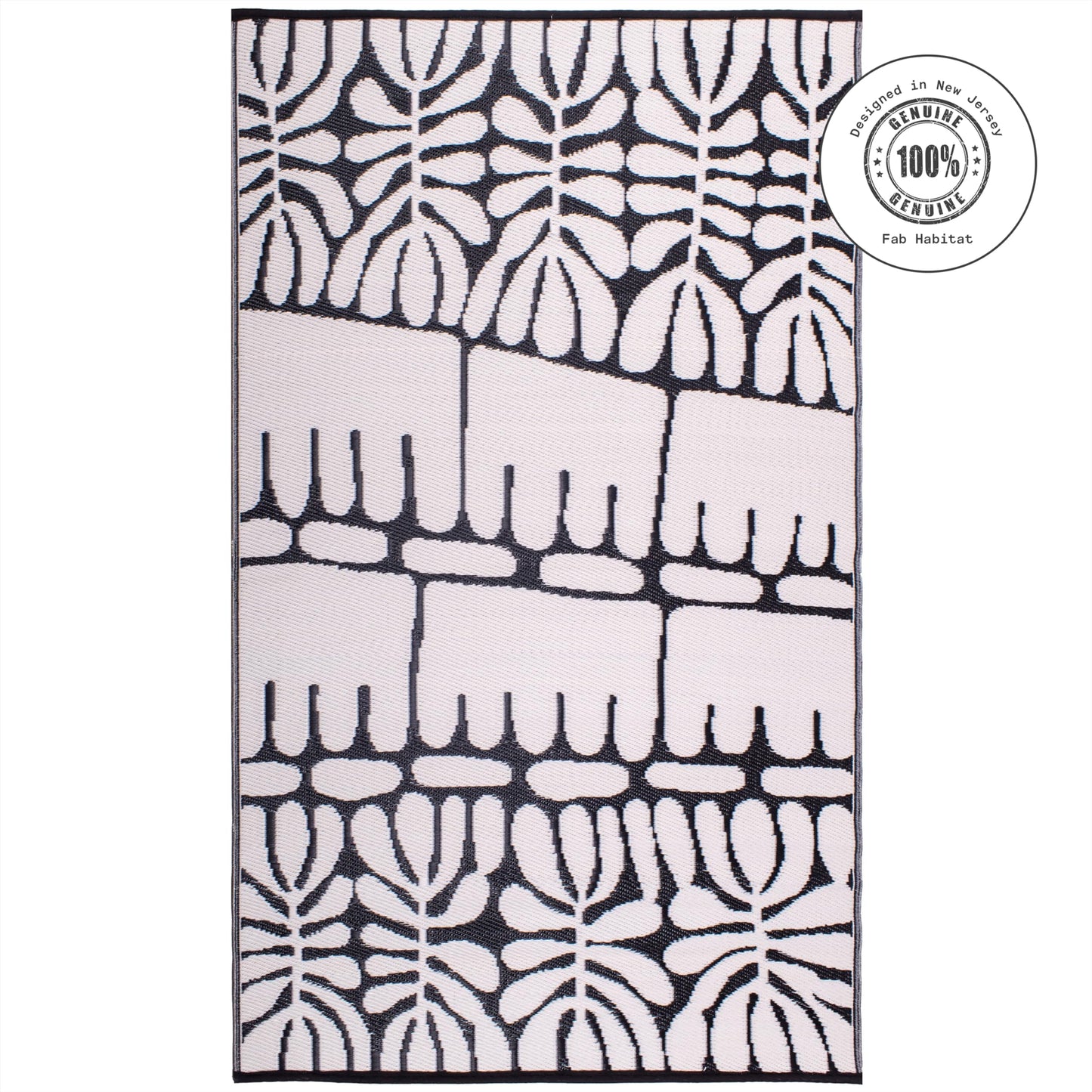 Fab Habitat Outdoor Rug - Waterproof, Fade Resistant, Crease-Free - Premium Recycled Plastic - Tribal, Black & White - Large Patio, Deck, Sunroom, Camping, RV - Serowe - Black - 5 x 8 ft