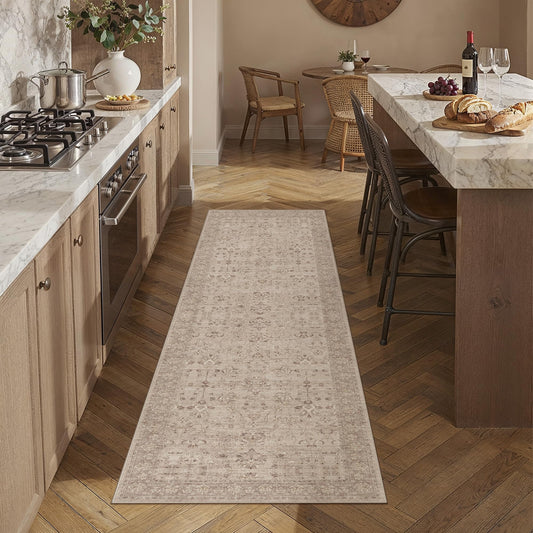 PureCozy 2x6 Runner Rug for Hallway Kitchen Brown Washable Vintage Carpet Non Slip Low Pile Traditional Distressed Long Retro Rug for Entryway Bathroom Bedroom