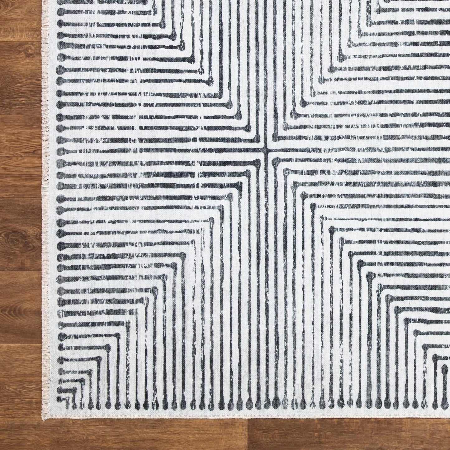 Bloom Rugs Caria Washable Non-Slip 5x7 Rug - Ivory/Black Striped Area Rug for Living Room, Bedroom, Dining Room, and Kitchen - Exact Size: 5' x 7'